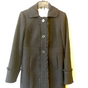 J Crew Wool Coat Black Ruffle Trim